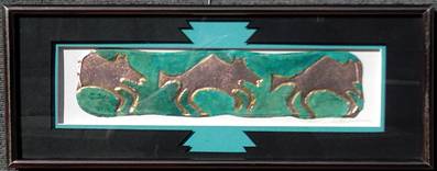 "Running Coyotes", 9" X 20", Black & Turquoise matting, $85.00