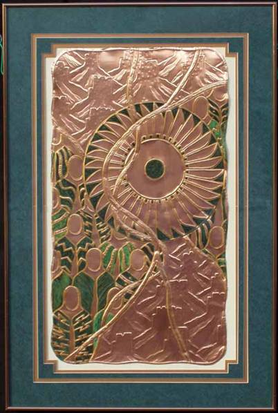 Maidens, Mesas, & Mimbres Wheel  
60 X 40
Green & Copper Mat
$2800.00
