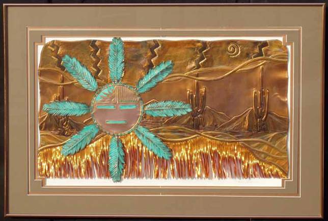 Mask, Saguaros, & Fringe  
40 X 60
Sage & Copper Mat
$2800.00
