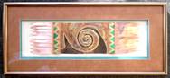 9" X 20", "Spiral Petroglyph Rug", Airbrushed Copper & Turquoise Mat