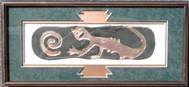 9" by 20" "Happy Cat Panel With Spiral Petroglyph", Green & Copper Mat