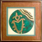 16" by 16" "Petroglyph Shield", Airbrushed Copper & Turquoise Mat