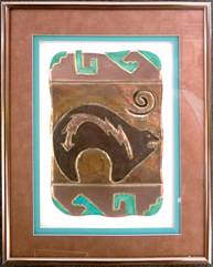 20" by 16" "Bear Panel", Air Brushed Copper & Turquoise Mat