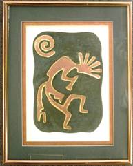 20" by 16", "Kokopelli Panel", Green & Copper Mat