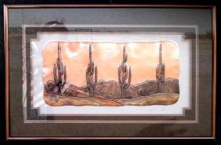 20" X 32", "Four Saguaros", Saddle & Copper Mat