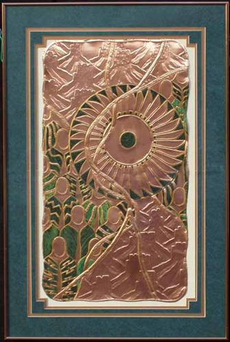 40" by 60" "Maidens, Mesas, & Mimbres Wheel Panel", Green & Copper Mat