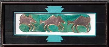 "Running Coyotes", 9" X 20", Black & Turquoise matting, $85.00