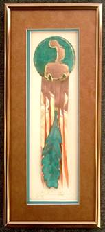 Dancer Shield With Fringe & Feather
Air Brush Copper & Turquoise Mat


