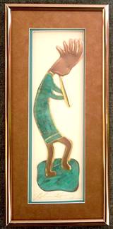 Kokopelli on Rock
Air Brush Copper & Turquoise Mat

