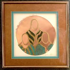 Three Maiden  Shield ,    Airbrushed Copper & Turquoise Mat






