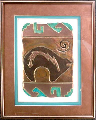 Bear Panel With Spiral,
Airbrushed Copper & Turquoise Mat
