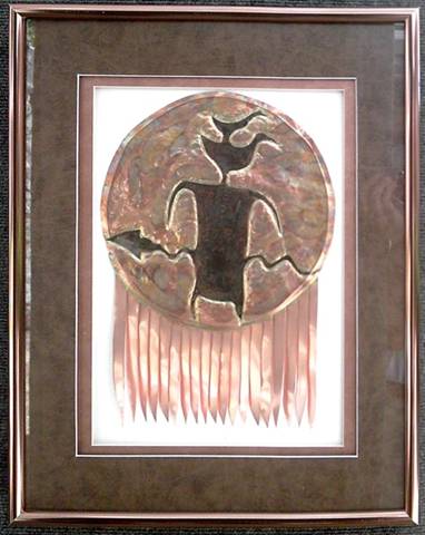 Two Birds Head Petroglyph Man With Arrow",
Saddle & Copper Mat
