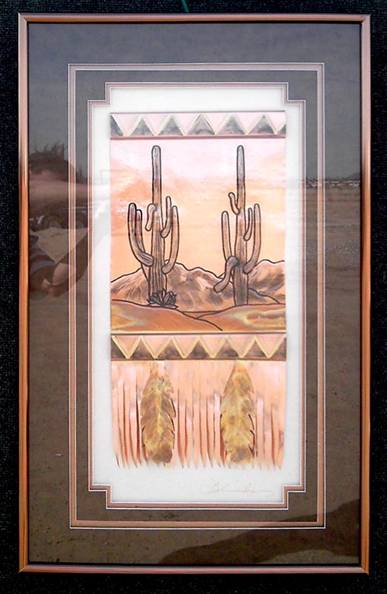 Saguaro Rug With Two Feathers,
Saddle & Copper Mat

